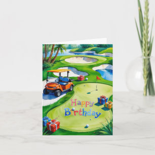 Golf Birthday with golf cart for golfer Card
