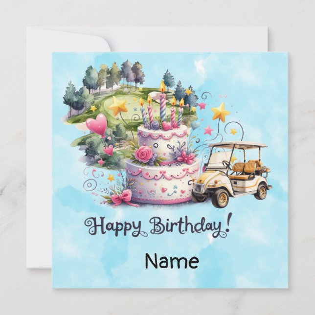 Golf Birthday with golf cart for golfer Card (Front)