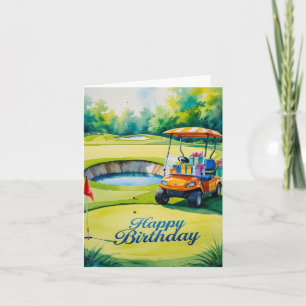 Golf Birthday with golf cart for golfer Card