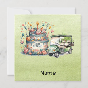 Golf Birthday with golf cart for golfer Card