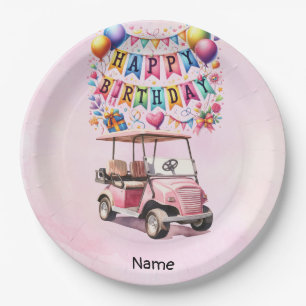 Golf Birthday with golf cart for golfer Paper Plate