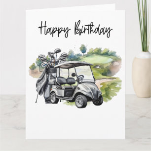 Golf Birthday with golf cart   watercolor Card