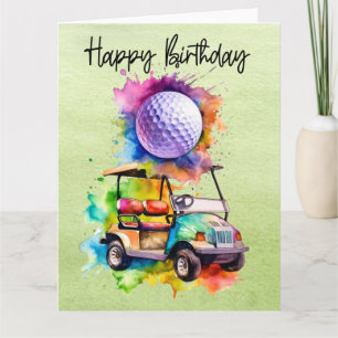 Golf Birthday with golf cart   watercolor Card