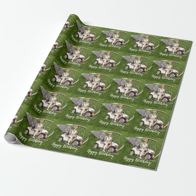 Golf birthday with golf cart wrapping paper (Unrolled)
