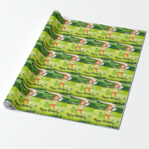 Golf birthday with Golfer on Green Grass Wrapping Paper