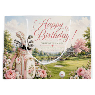 Golf Birthday Woman Golfer on Golf Course  Large Gift Bag