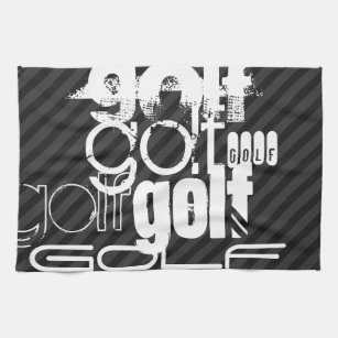 Golf; Black & Dark Grey Stripes Tea Towel