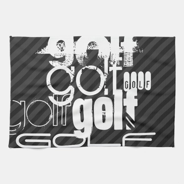 Golf; Black & Dark Grey Stripes Tea Towel (Horizontal)