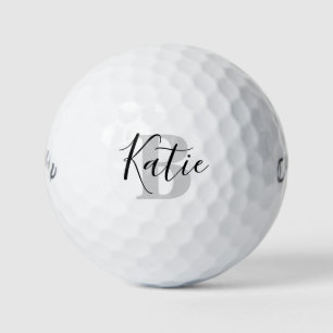 Golf black grey monogram name initial golf balls