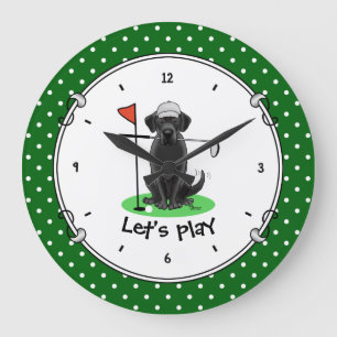 Golf Black Labrador Retriever Dog - Cute Large Clock