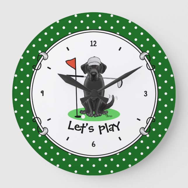 Golf Black Labrador Retriever Dog - Cute Large Clock (Front)