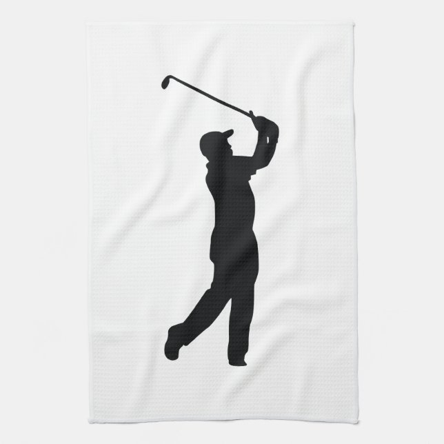 Golf Black Silhouette Shadow Tea Towel (Vertical)