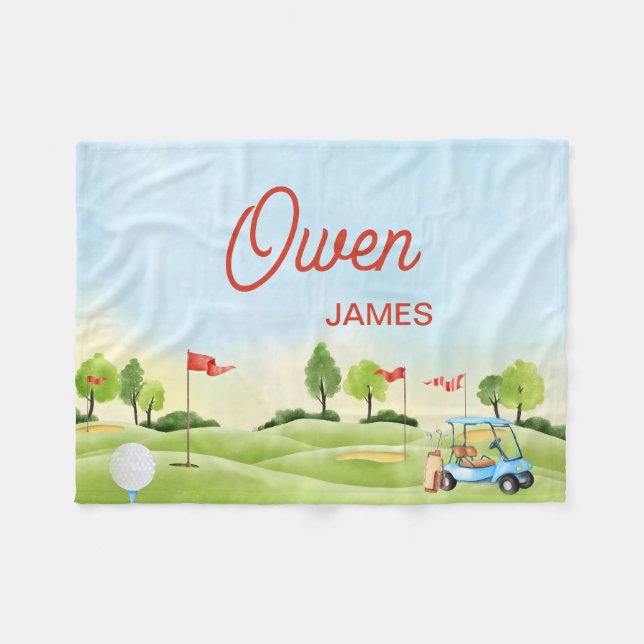 Golf Blanket, Golf Nursery Blanket, Personalised  Fleece Blanket (Front (Horizontal))