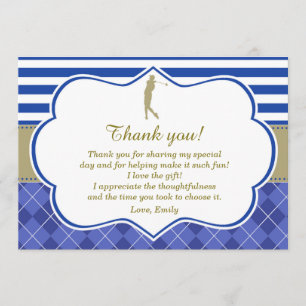 Golf Blue Gold Thank You Card Birthday Party