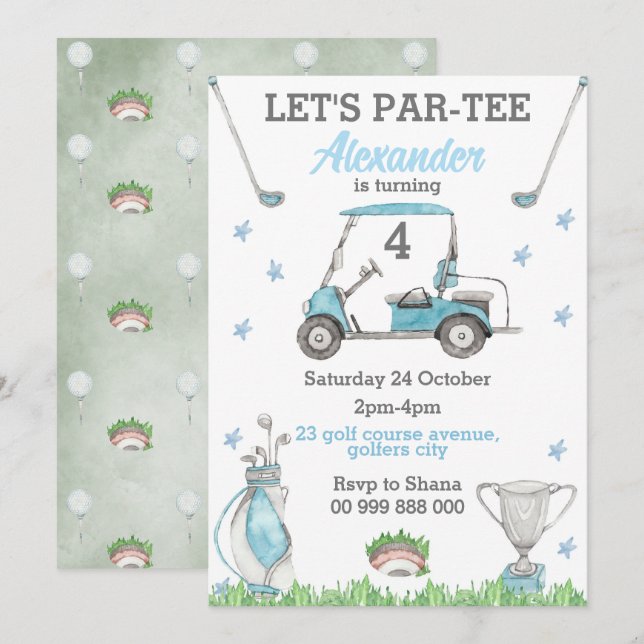 Golf Blue Par-Tee Birthday Invitation (Front/Back)
