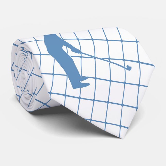 Golf Blue Silhouette Golfer and Golf Club 2 Tie (Rolled)