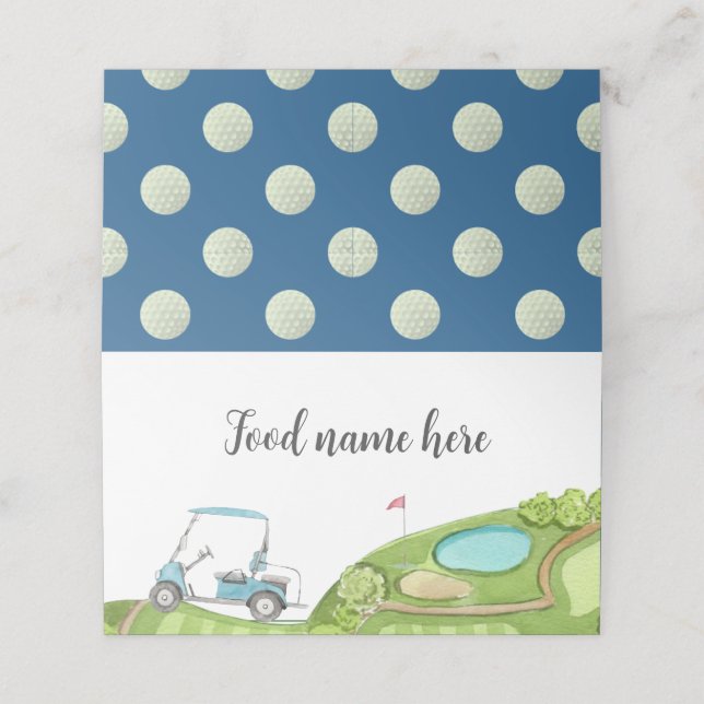 Golf Blue Tent Place Card Birthday Baby Shower (Outside Unfolded)