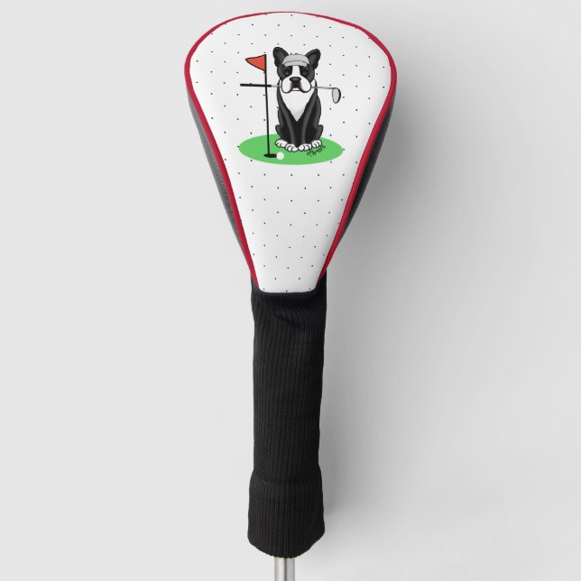 Golf Boston Terrier (black) Cute Dog Head Cover (Front)