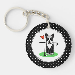 Golf Boston Terrier Dog (black) Cute Key Ring
