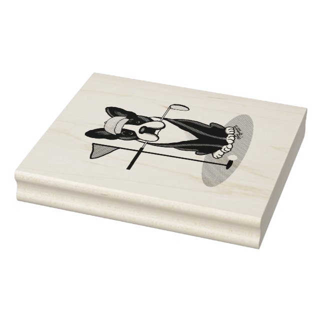 Golf Boston Terrier Dog (black) Cute Rubber Stamp (Stamp)
