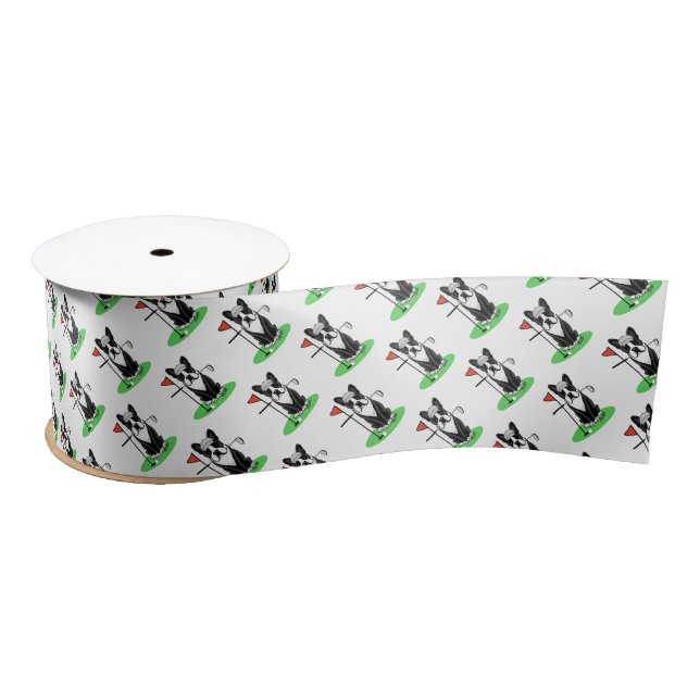 Golf Boston Terrier Dog (black) Cute Satin Ribbon (Spool)