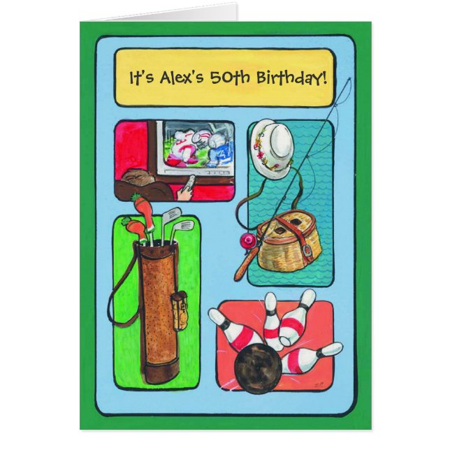 Golf bowling fishing customisable invitations (Front)