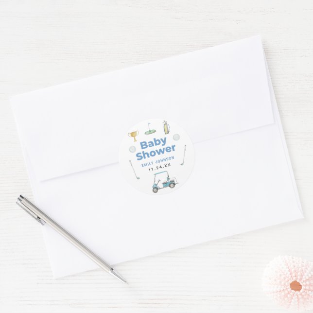 Golf Boy Baby Shower Classic Round Sticker (Envelope)
