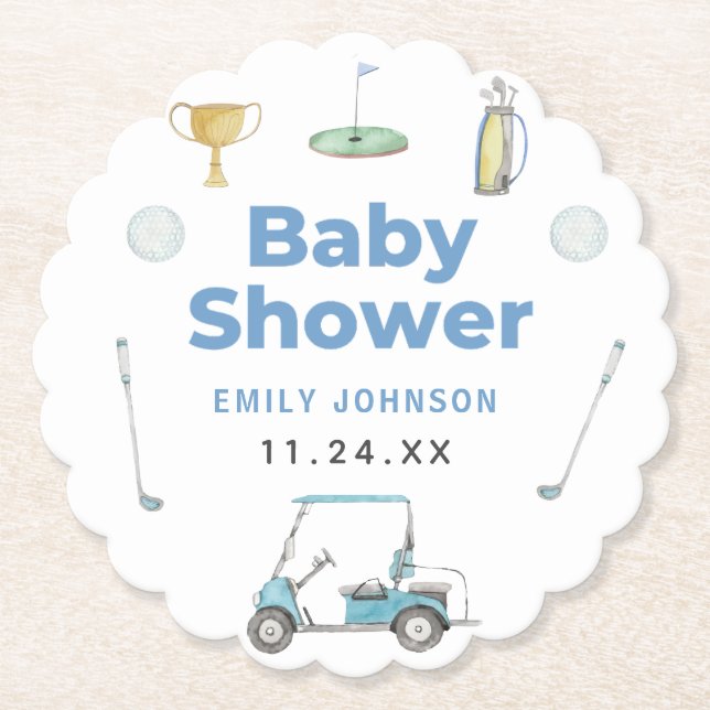 Golf Boy Baby Shower  Paper Coaster (Front)