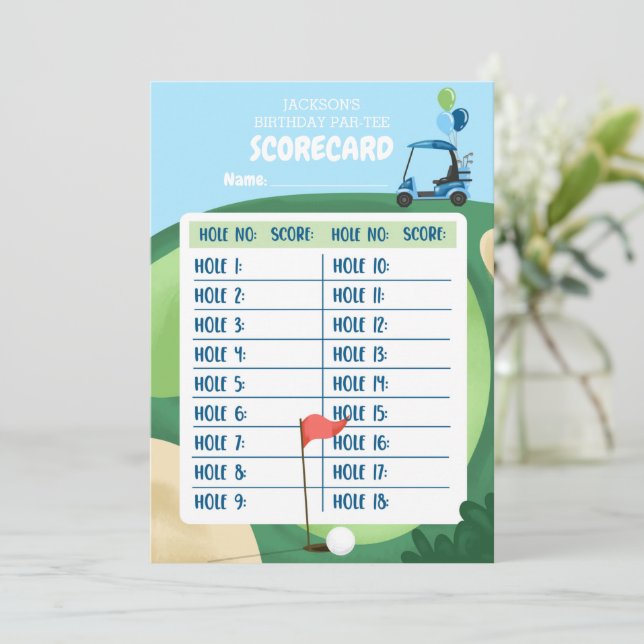 Golf Boy Birthday Par-Tee 18 Holes Card Scorecard  (Standing Front)