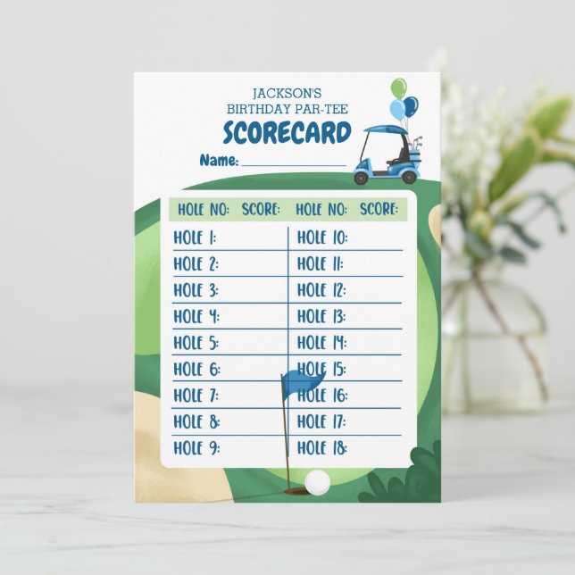 Golf Boy Birthday Par-Tee 18 Holes Card Scorecard  (Standing Front)