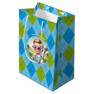 Golf Boy Birthday Party Argyle Medium Gift Bag
