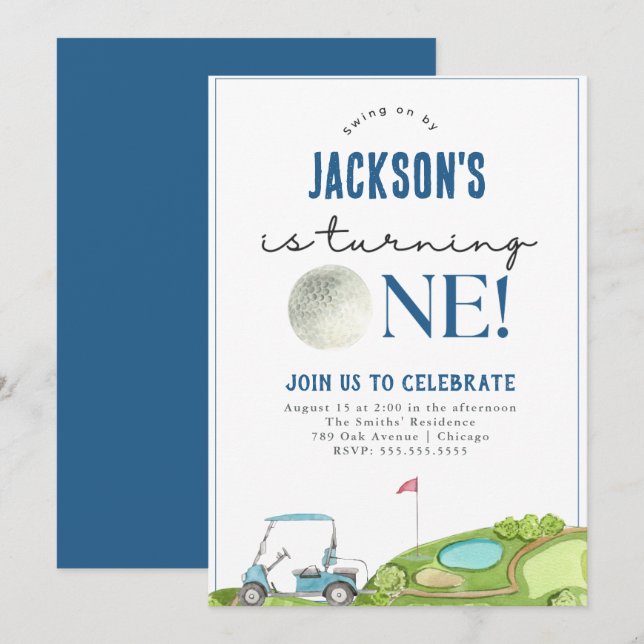 Golf Boy First Birthday Invitation (Front/Back)