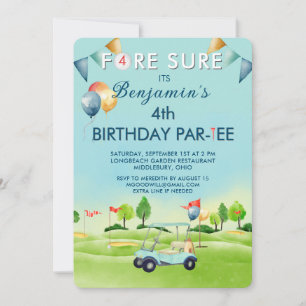 Golf Boy Fourth 4th Birthday Par-Tee   Invitation