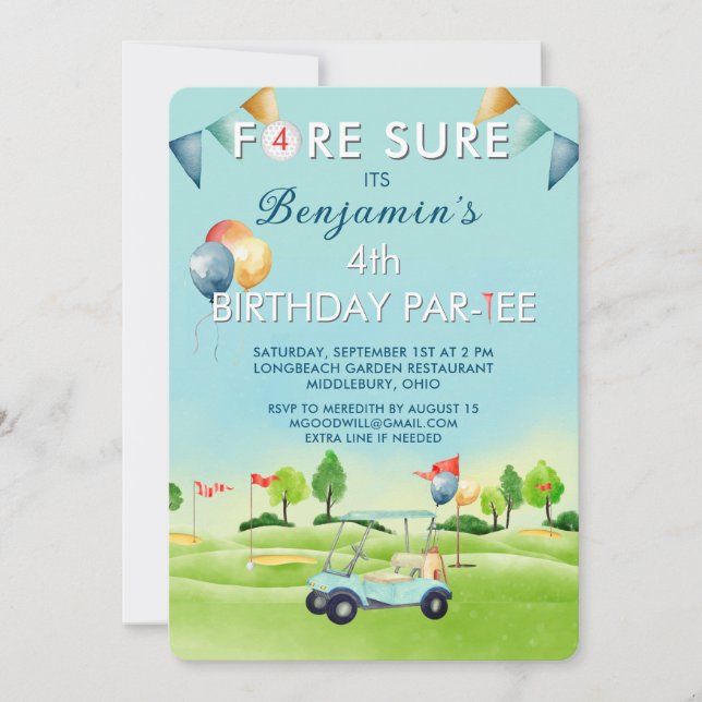 Golf Boy Fourth 4th Birthday Par-Tee   Invitation (Front)