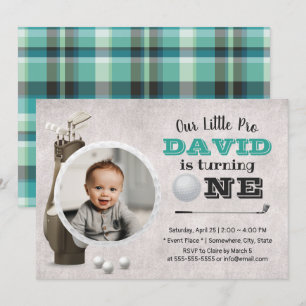 Golf Boy Future Golfer Cute Photo 1st Birthday Invitation
