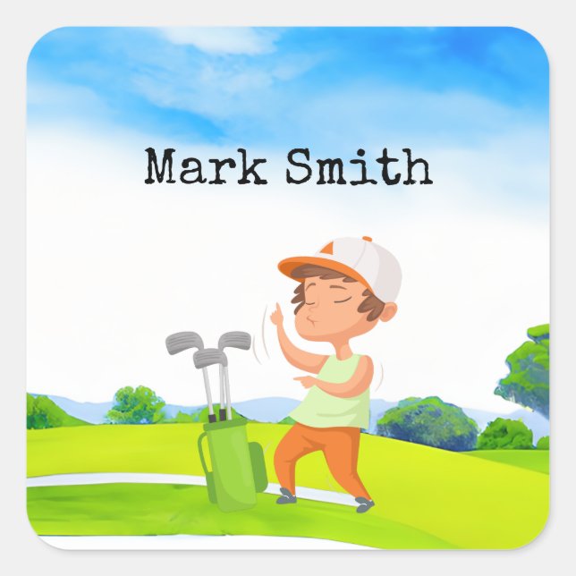 Golf boy golfer in the golf course square sticker (Front)