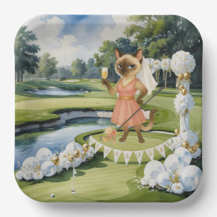 GOLF BRIDAL SHOWER for Cat Lover golfer Paper Plate