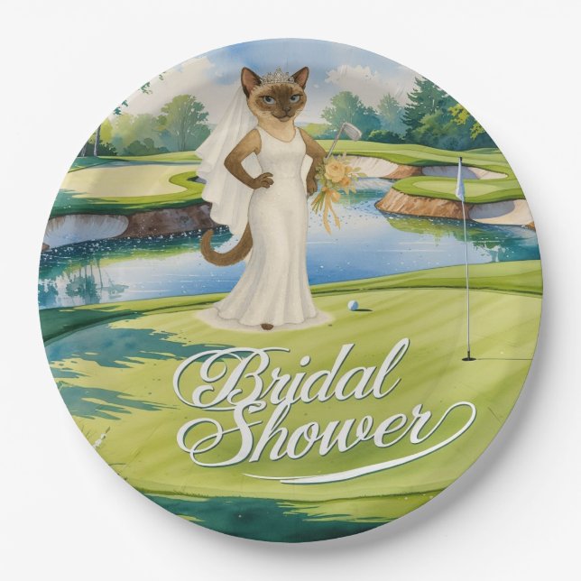 GOLF BRIDAL SHOWER for Cat Lover golfer   Paper Plate (Front)