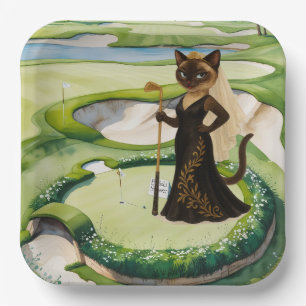 GOLF BRIDAL SHOWER for Cat Lover golfer Paper Plate