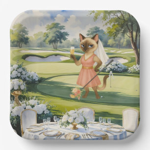 GOLF BRIDAL SHOWER for Cat Lover golfer Paper Plate