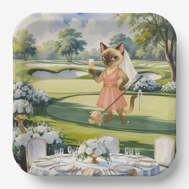 GOLF BRIDAL SHOWER for Cat Lover golfer  Paper Plate (Front)