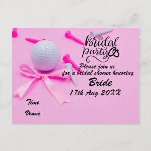 Golf Bridal Shower Invitation golf ball on pink Po Postcard