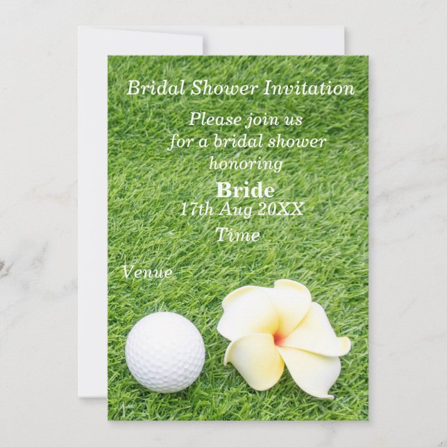 Golf Bridal Shower with ball and flower on green I Invitation (Front)