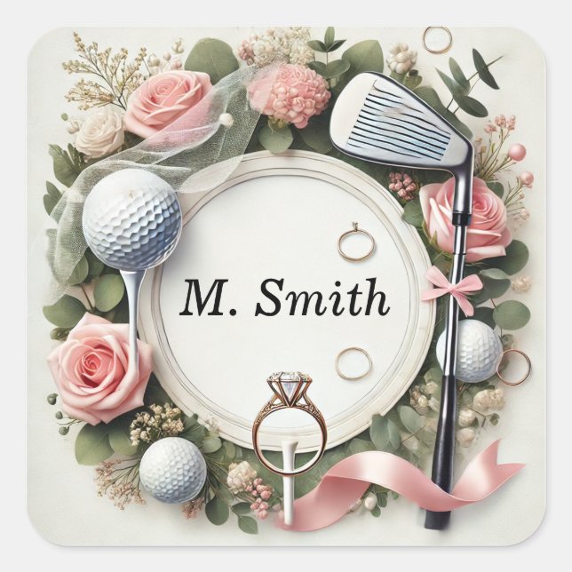 Golf Bridal Shower with golf ball for Bride Golfer Square Sticker (Front)