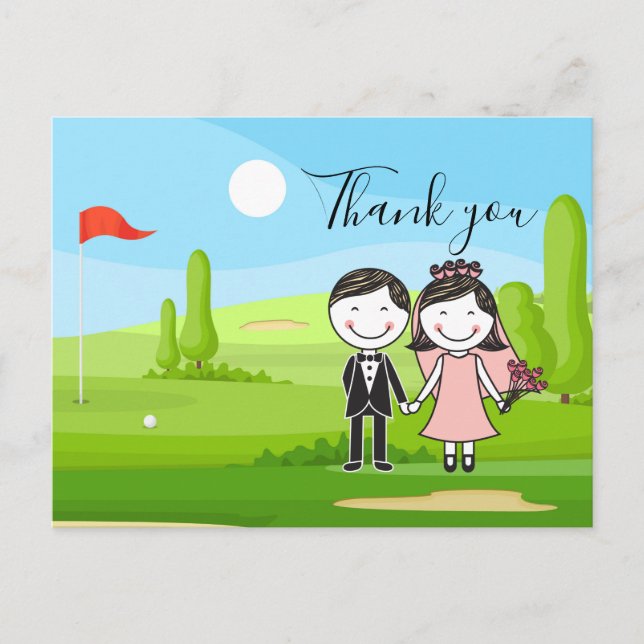 Golf Bride and Groom at golf course wedding Postcard (Front)