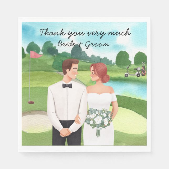 Golf Bride and Groom Golfer wedding in golf course Napkin (Front)