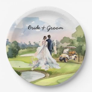 Golf bride and groom  in golf course  paper plate