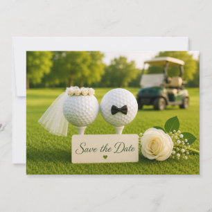 Golf Bride and Groom on golf course Save The Date
