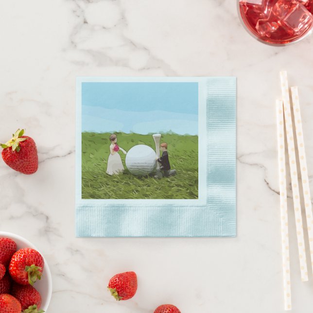 Golf bride and groom with golf ball and tee napkin (Insitu)