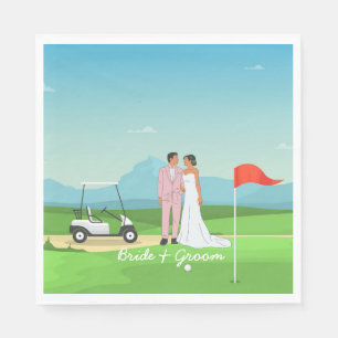 Golf bride and groom with golf ball tee Wedding Napkin